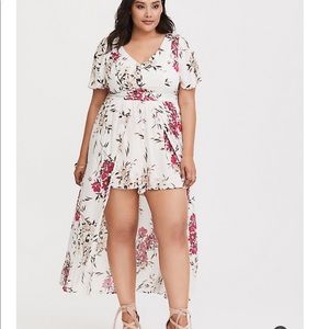 WHITE FLORAL CHALLIS OVERSKIRT ROMPER